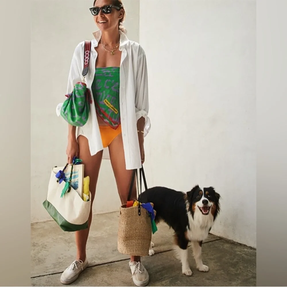 Clare V x Oui Want Limited Editon Leather Trimmed Ribbon Tote - Picture 2 of 14